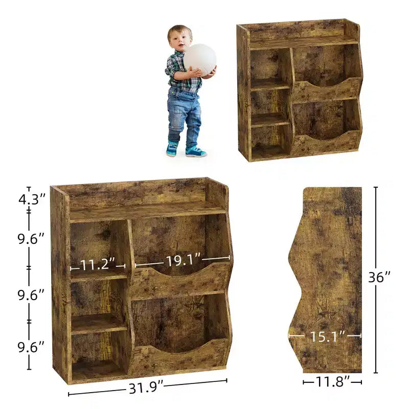 31.5 Inch Height 3-Layer Kids Bookshelf, Toy Storage Cabinet, 5-Grid Kids Toy Rack for Bedroom, Hallway, Living Room and Nursery