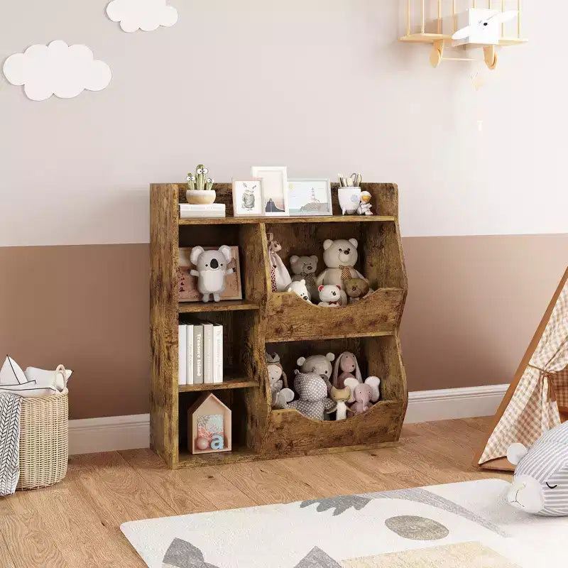 31.5 Inch Height 3-Layer Kids Bookshelf, Toy Storage Cabinet, 5-Grid Kids Toy Rack for Bedroom, Hallway, Living Room and Nursery
