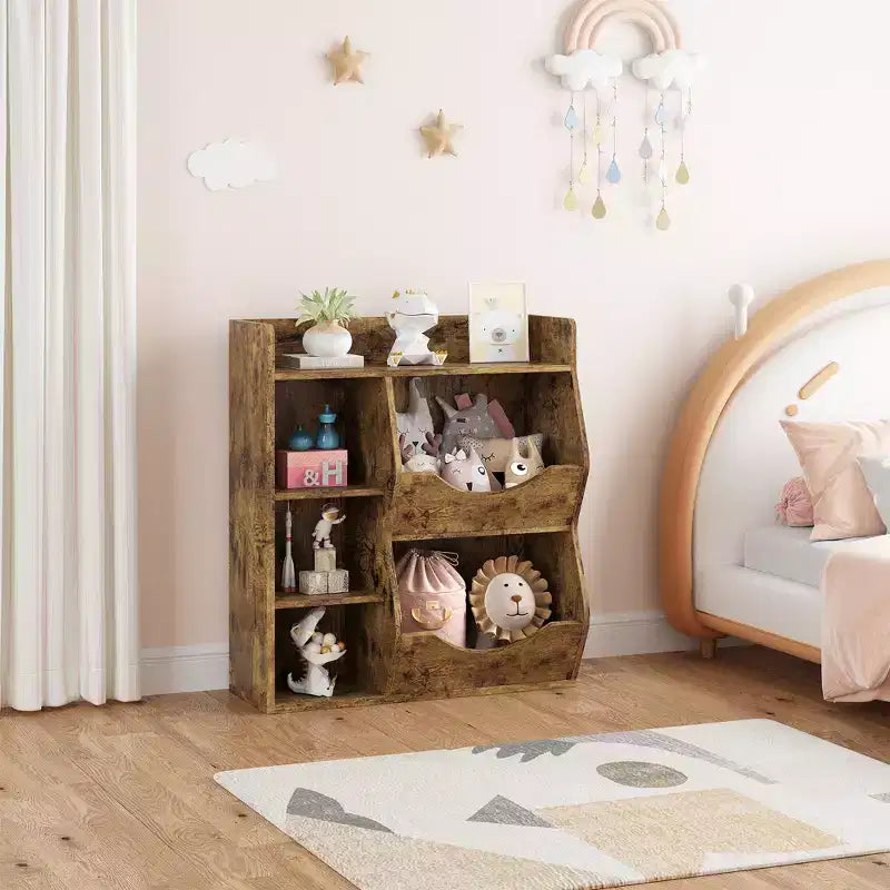 31.5 Inch Height 3-Layer Kids Bookshelf, Toy Storage Cabinet, 5-Grid Kids Toy Rack for Bedroom, Hallway, Living Room and Nursery
