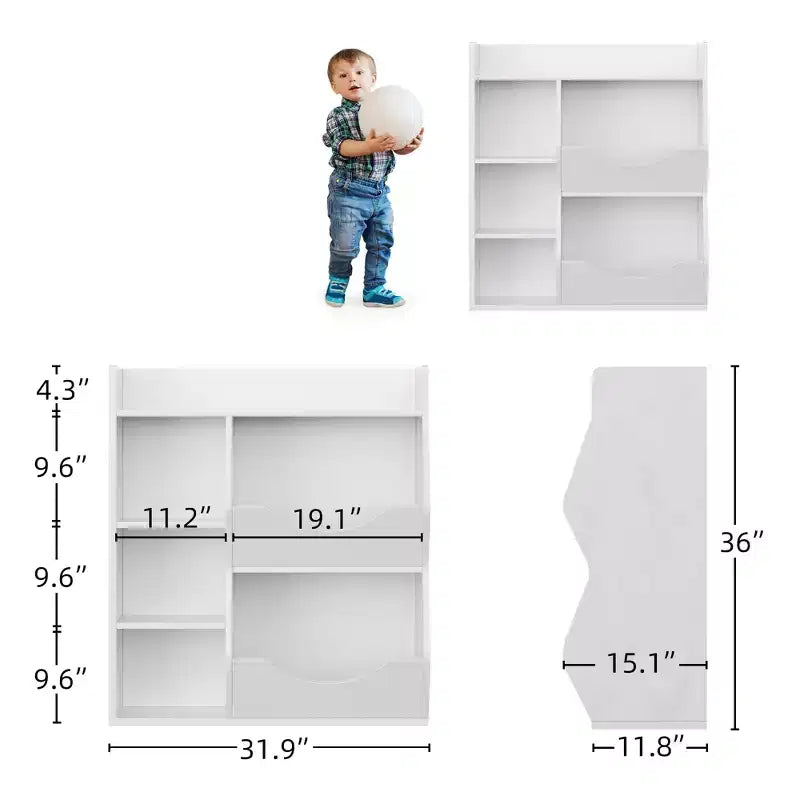 31.5 Inch Height 3-Layer Kids Bookshelf, Toy Storage Cabinet, 5-Grid Kids Toy Rack for Bedroom, Hallway, Living Room and Nursery