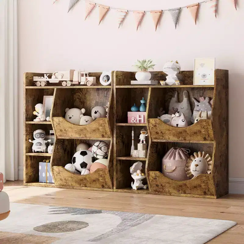 31.5 Inch Height 3-Layer Kids Bookshelf, Toy Storage Cabinet, 5-Grid Kids Toy Rack for Bedroom, Hallway, Living Room and Nursery