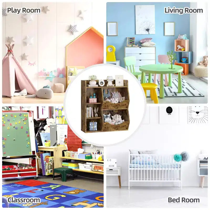 31.5 Inch Height 3-Layer Kids Bookshelf, Toy Storage Cabinet, 5-Grid Kids Toy Rack for Bedroom, Hallway, Living Room and Nursery
