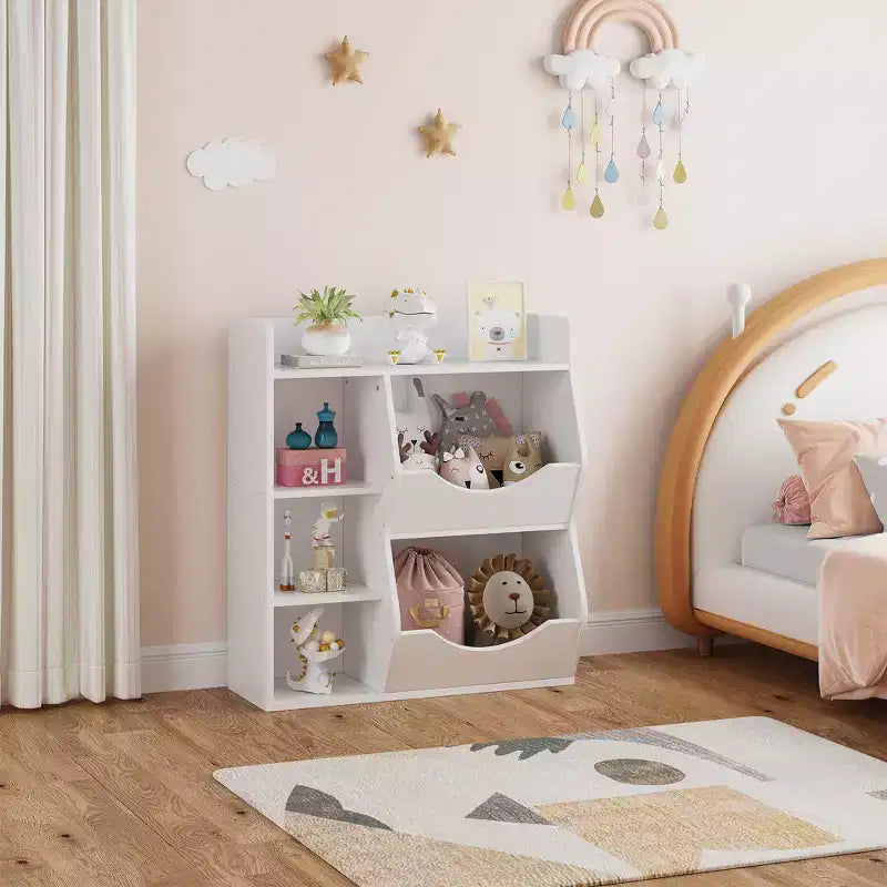 31.5 Inch Height 3-Layer Kids Bookshelf, Toy Storage Cabinet, 5-Grid Kids Toy Rack for Bedroom, Hallway, Living Room and Nursery