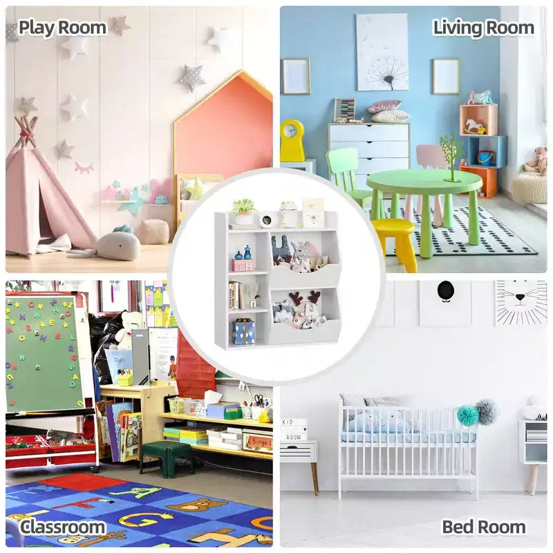 31.5 Inch Height 3-Layer Kids Bookshelf, Toy Storage Cabinet, 5-Grid Kids Toy Rack for Bedroom, Hallway, Living Room and Nursery