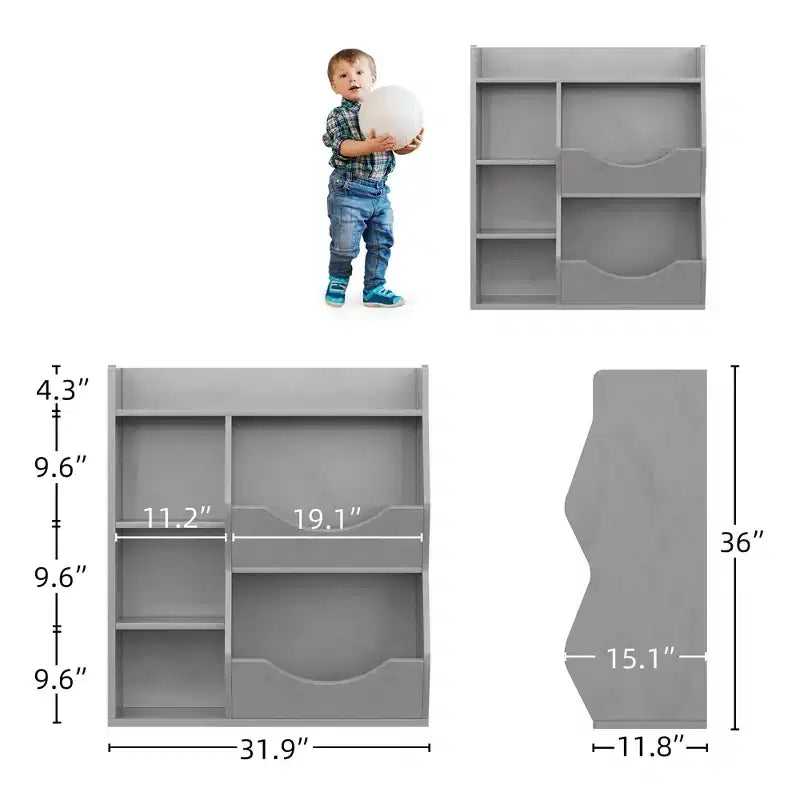 31.5 Inch Height 3-Layer Kids Bookshelf, Toy Storage Cabinet, 5-Grid Kids Toy Rack for Bedroom, Hallway, Living Room and Nursery