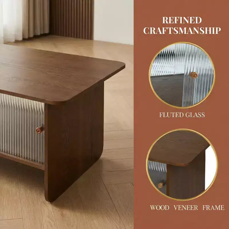 Modern Rectangular Coffee Table with Glass Sliding Door
