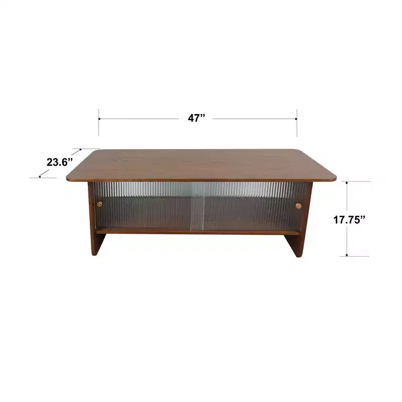 Modern Rectangular Coffee Table with Glass Sliding Door