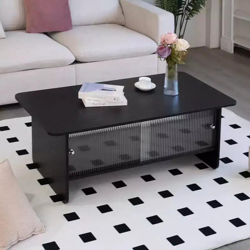 Modern Rectangular Coffee Table with Glass Sliding Door