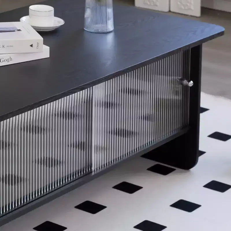 Modern Rectangular Coffee Table with Glass Sliding Door