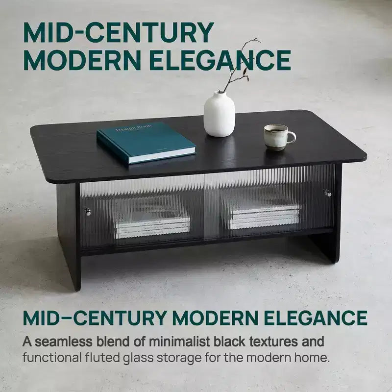 Modern Rectangular Coffee Table with Glass Sliding Door