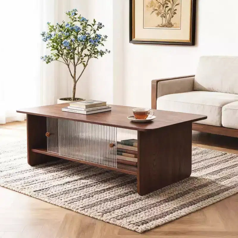Modern Rectangular Coffee Table with Glass Sliding Door