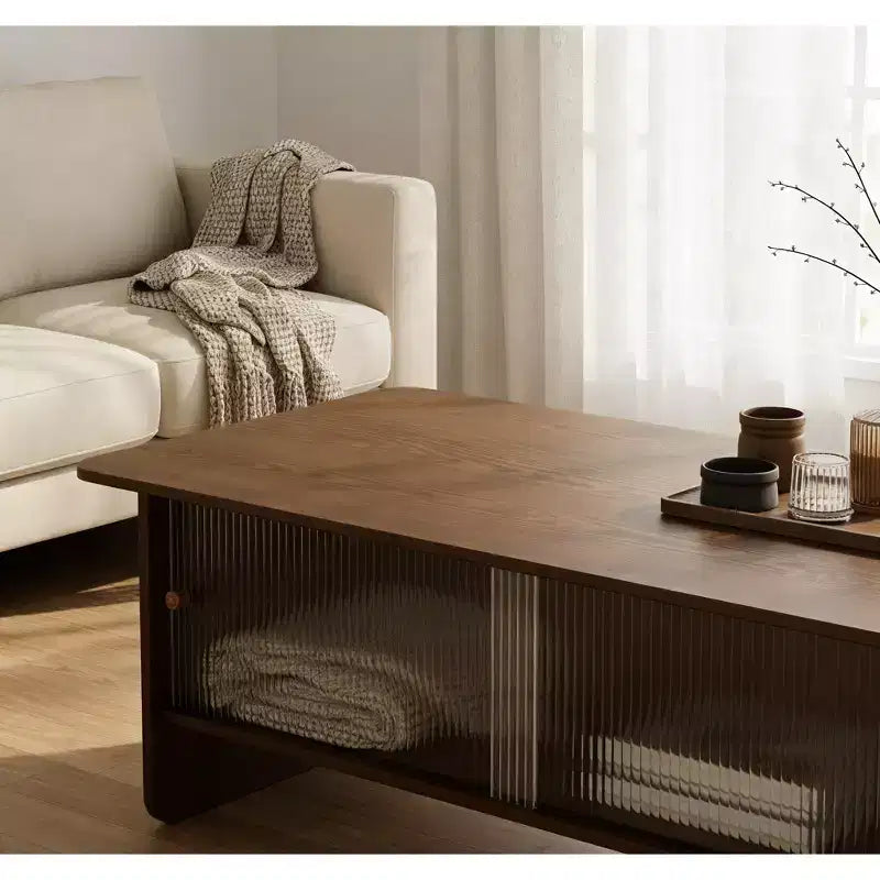 Modern Rectangular Coffee Table with Glass Sliding Door