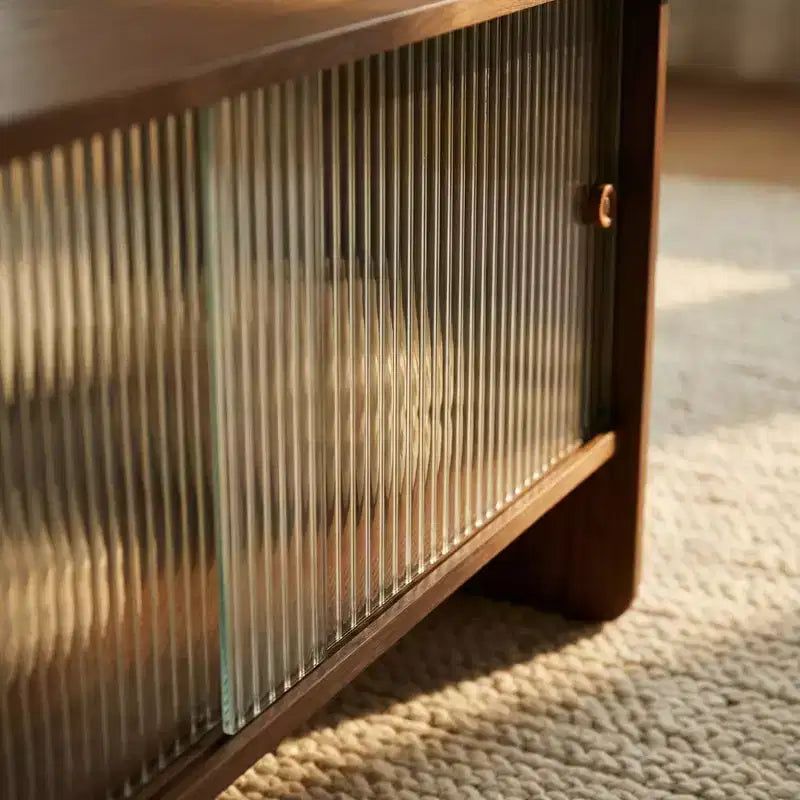 Modern Rectangular Coffee Table with Glass Sliding Door
