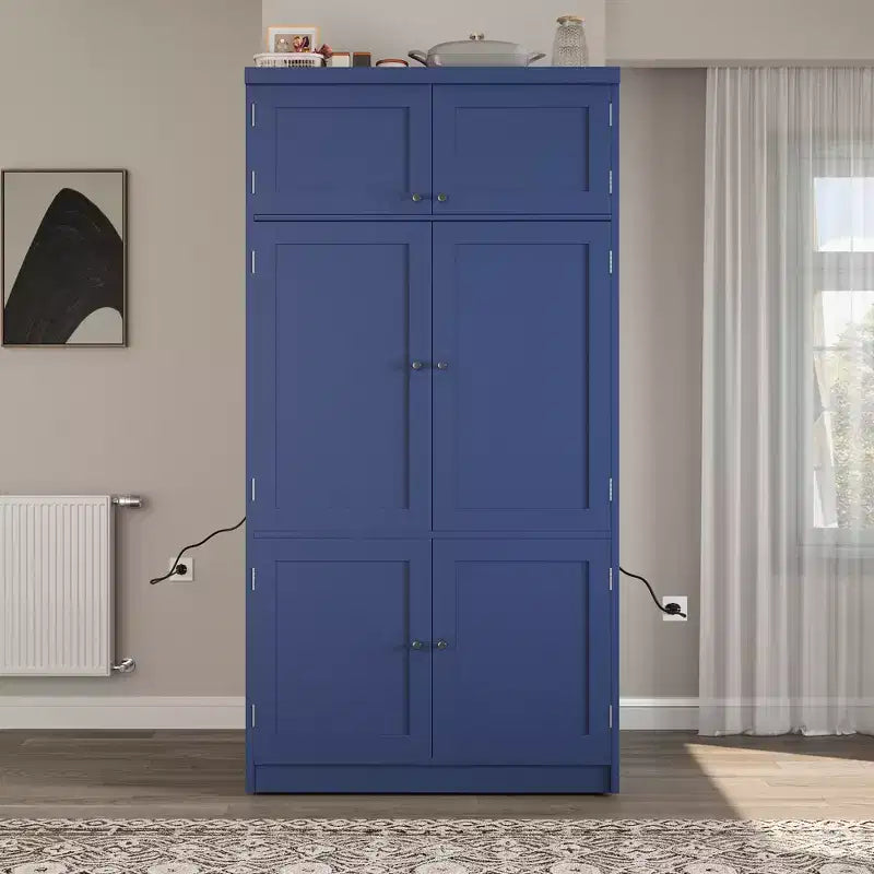 Large Shaker Style Kitchen Pantry with 2 Power Outlets, Adjustable and Door Shelves