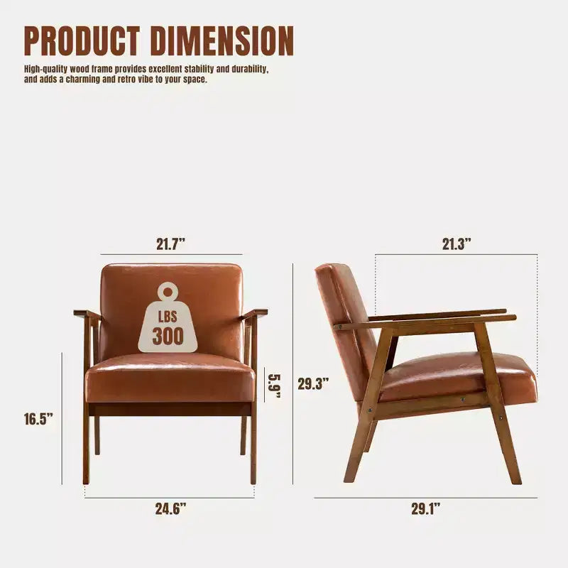 Mid-Century Modern Accent Chair - 5.9" Thick Cushioned Seat, 300 lbs Capacity Solid Wood Frame Armchair