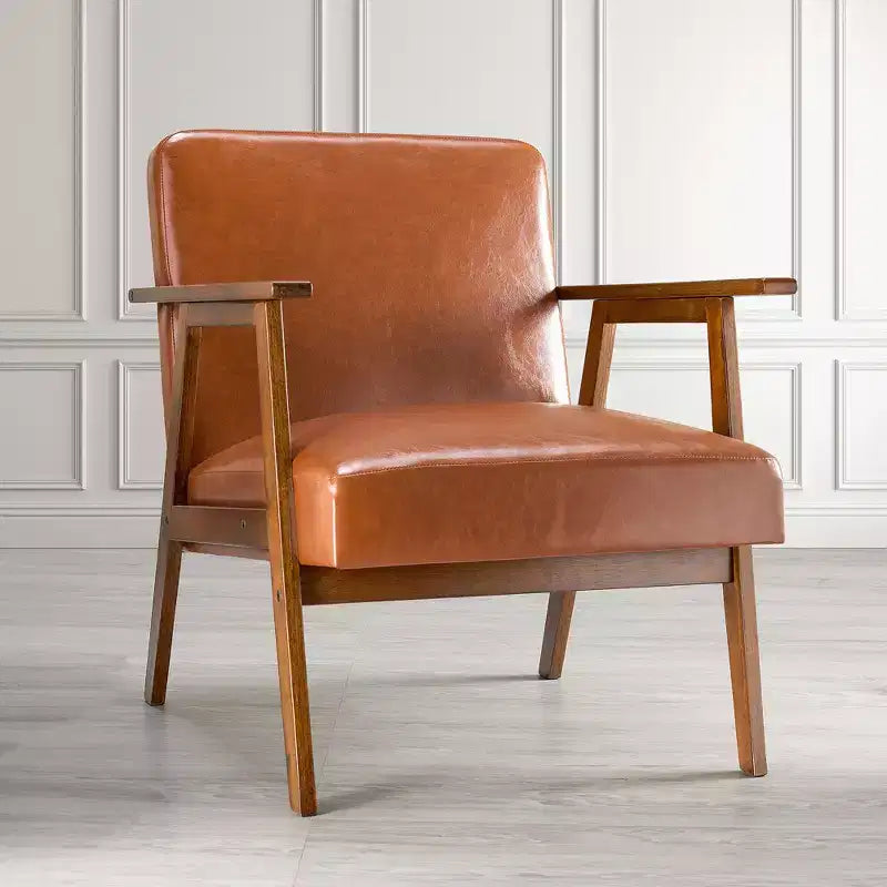 Mid-Century Modern Accent Chair - 5.9" Thick Cushioned Seat, 300 lbs Capacity Solid Wood Frame Armchair