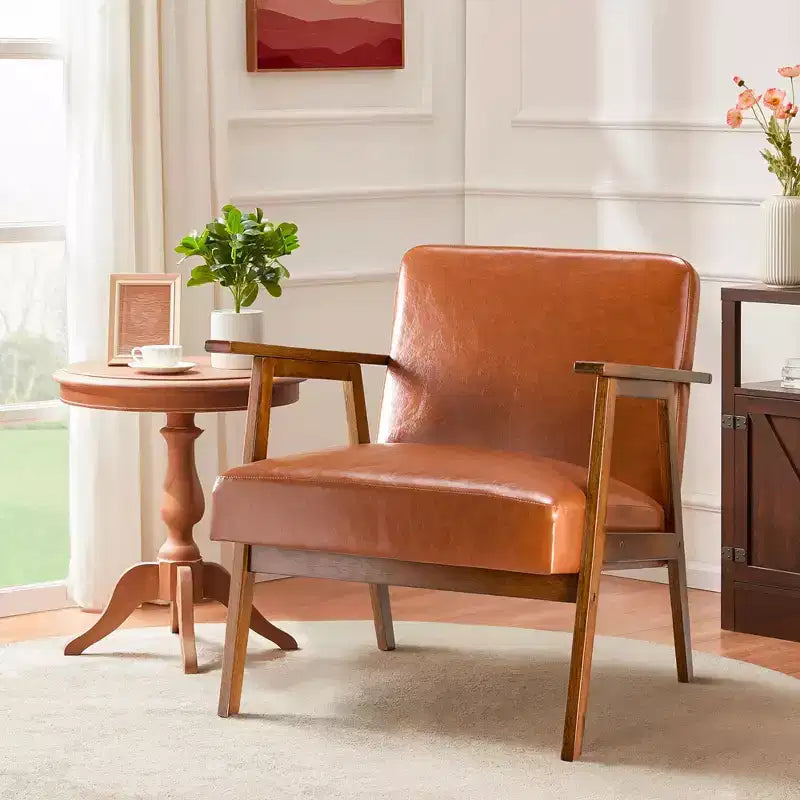 Mid-Century Modern Accent Chair - 5.9" Thick Cushioned Seat, 300 lbs Capacity Solid Wood Frame Armchair