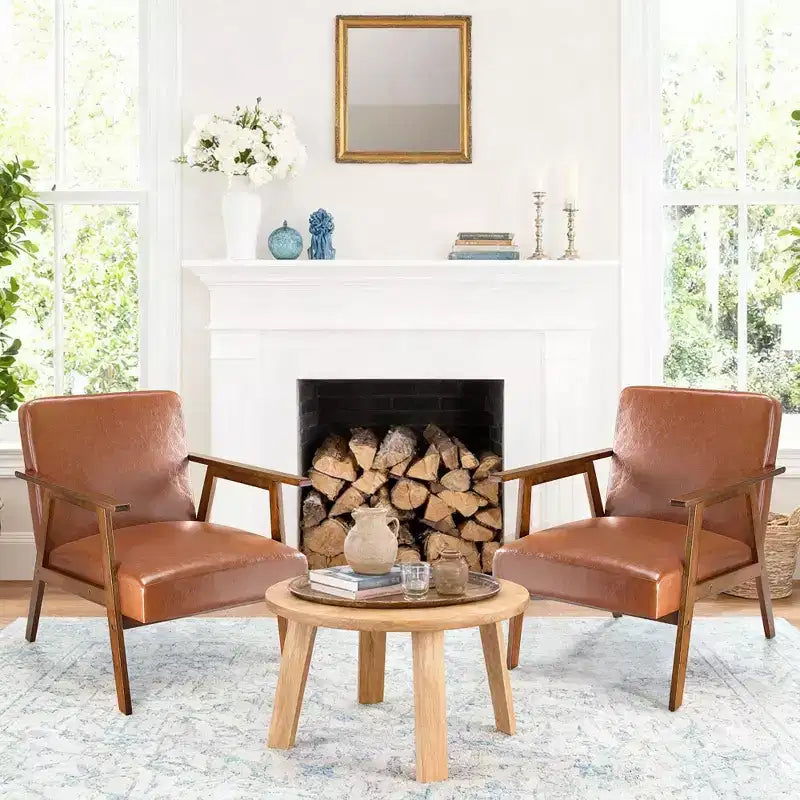 Mid-Century Modern Accent Chair - 5.9" Thick Cushioned Seat, 300 lbs Capacity Solid Wood Frame Armchair