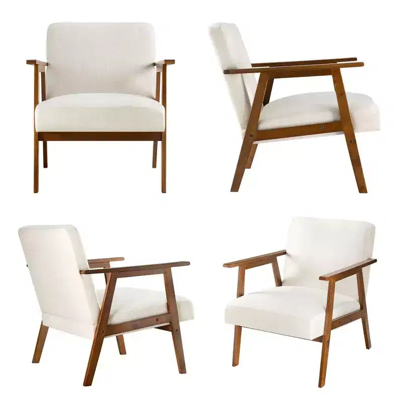 Mid-Century Modern Accent Chair - 5.9" Thick Cushioned Seat, 300 lbs Capacity Solid Wood Frame Armchair
