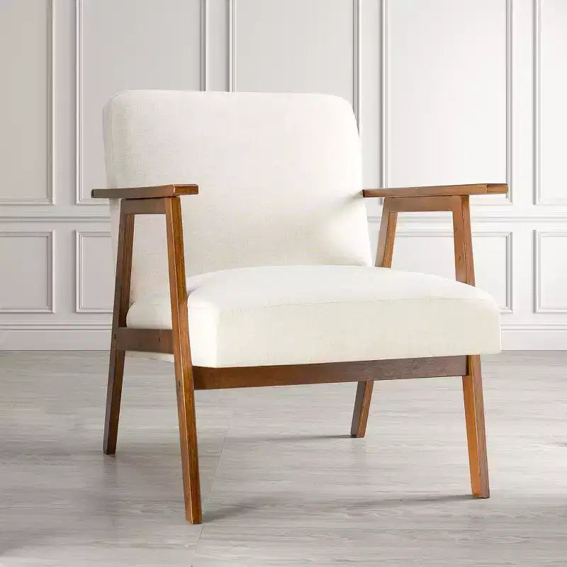 Mid-Century Modern Accent Chair - 5.9" Thick Cushioned Seat, 300 lbs Capacity Solid Wood Frame Armchair