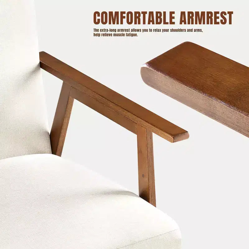 Mid-Century Modern Accent Chair - 5.9" Thick Cushioned Seat, 300 lbs Capacity Solid Wood Frame Armchair