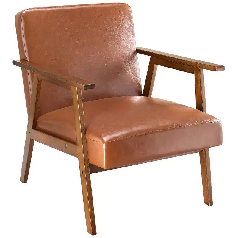 Mid-Century Modern Accent Chair - 5.9" Thick Cushioned Seat, 300 lbs Capacity Solid Wood Frame Armchair