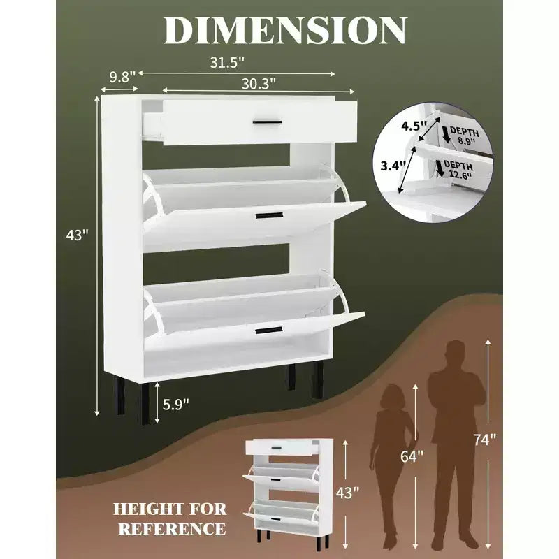 Shoe Storage Cabinet with Dual Flip Drawers, Space-Saving Shoe Organizer for Entryway, Hallway, or Mudroom, Hidden Shoe Rack Cupboard