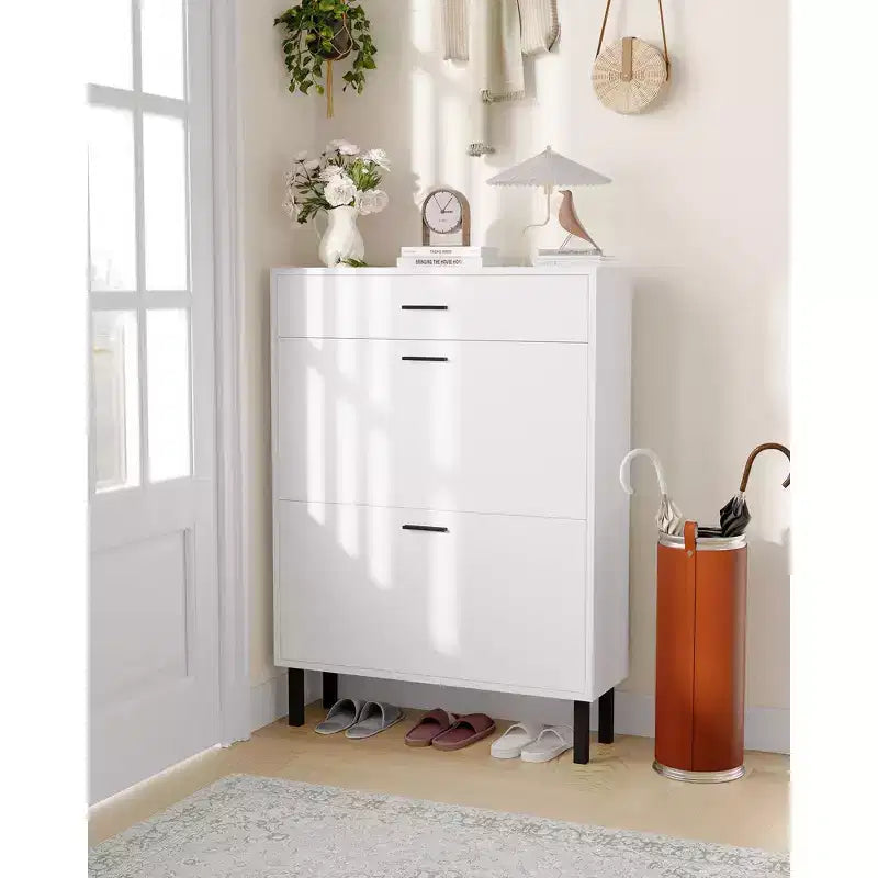 Shoe Storage Cabinet with Dual Flip Drawers, Space-Saving Shoe Organizer for Entryway, Hallway, or Mudroom, Hidden Shoe Rack Cupboard