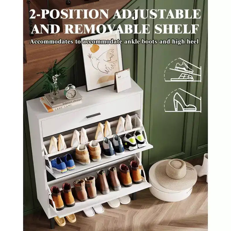 Shoe Storage Cabinet with Dual Flip Drawers, Space-Saving Shoe Organizer for Entryway, Hallway, or Mudroom, Hidden Shoe Rack Cupboard