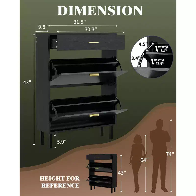 Shoe Storage Cabinet with Dual Flip Drawers, Space-Saving Shoe Organizer for Entryway, Hallway, or Mudroom, Hidden Shoe Rack Cupboard