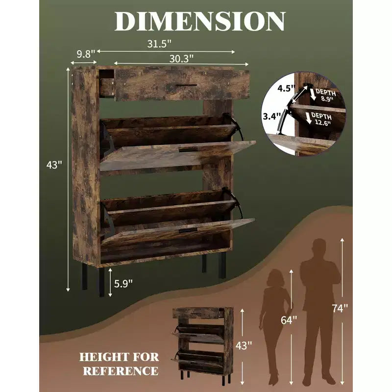 Shoe Storage Cabinet with Dual Flip Drawers, Space-Saving Shoe Organizer for Entryway, Hallway, or Mudroom, Hidden Shoe Rack Cupboard