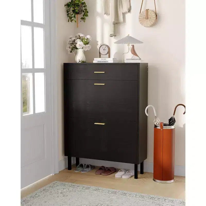 Shoe Storage Cabinet with Dual Flip Drawers, Space-Saving Shoe Organizer for Entryway, Hallway, or Mudroom, Hidden Shoe Rack Cupboard
