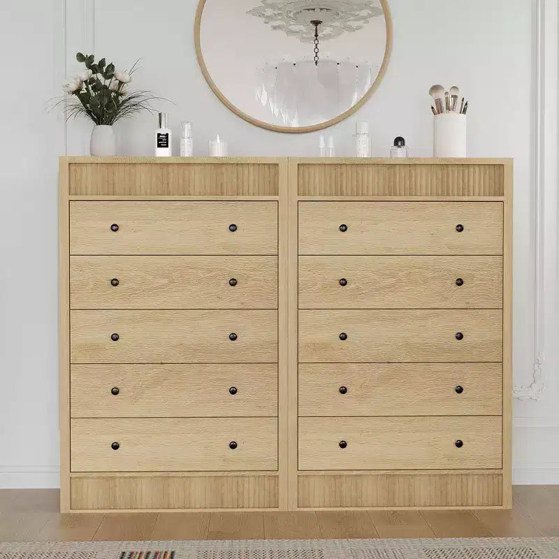 Modern Wood Storage Dresser,5-Drawer Fluted Chest, 31.5 Wide, Ideal for Kids Room, Hallway, and Living Room