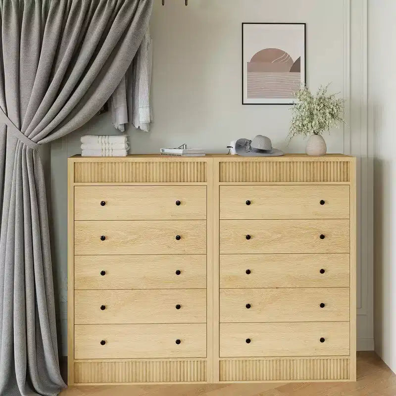 Modern Wood Storage Dresser,5-Drawer Fluted Chest, 31.5 Wide, Ideal for Kids Room, Hallway, and Living Room