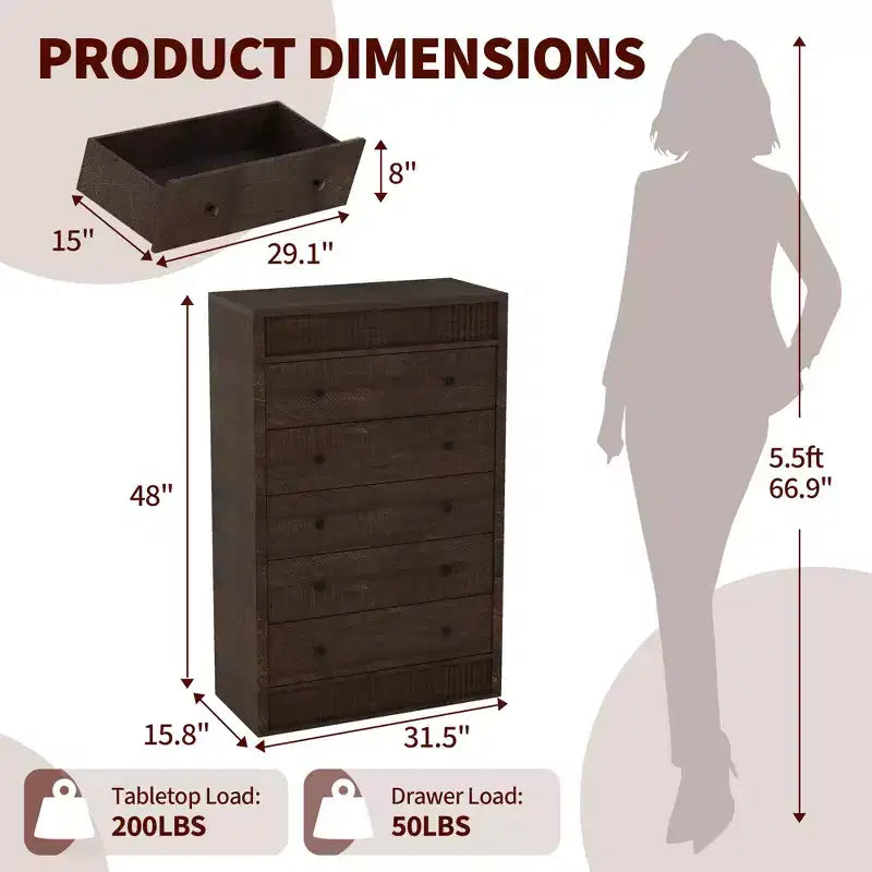 Modern Wood Storage Dresser,5-Drawer Fluted Chest, 31.5 Wide, Ideal for Kids Room, Hallway, and Living Room
