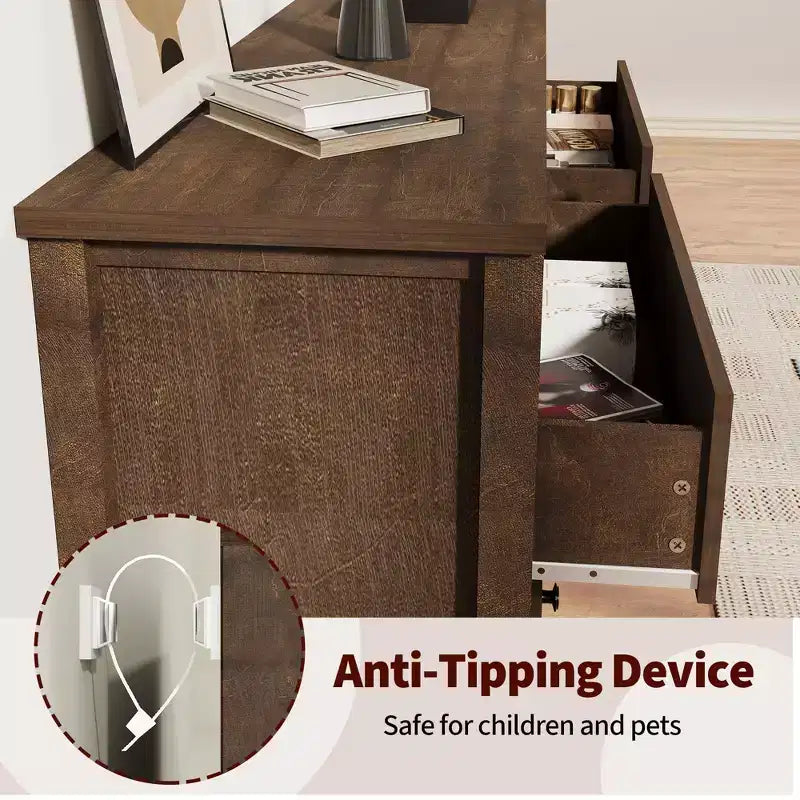 Modern Wood Storage Dresser,5-Drawer Fluted Chest, 31.5 Wide, Ideal for Kids Room, Hallway, and Living Room