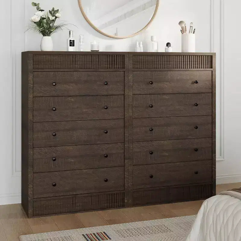 Modern Wood Storage Dresser,5-Drawer Fluted Chest, 31.5 Wide, Ideal for Kids Room, Hallway, and Living Room