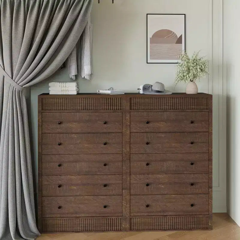 Modern Wood Storage Dresser,5-Drawer Fluted Chest, 31.5 Wide, Ideal for Kids Room, Hallway, and Living Room