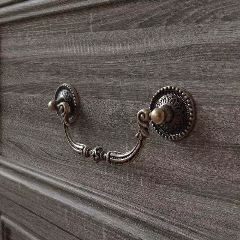 Farmhouse 5-Drawer Nightstand Bedside Table Chest Dresser with Antique Bronze Knobs, Distressed Finish