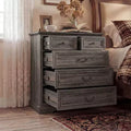Farmhouse 5-Drawer Nightstand Bedside Table Chest Dresser with Antique Bronze Knobs, Distressed Finish