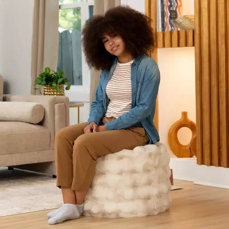 Round Ottoman Accent Pouf - Faux Fur