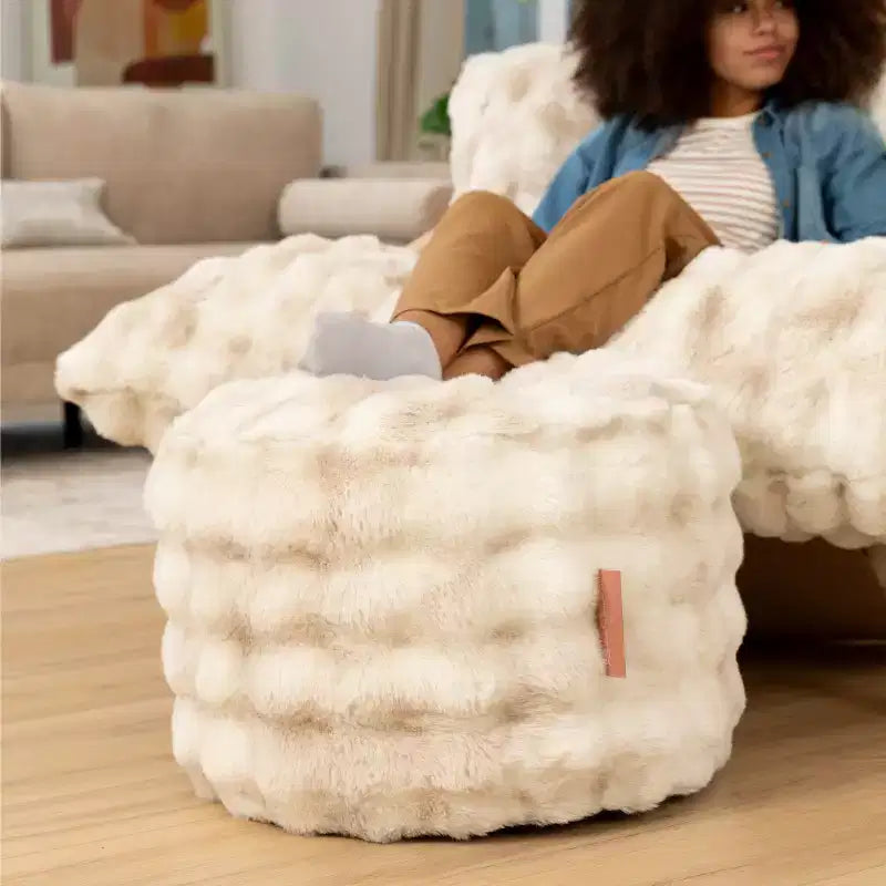 Round Ottoman Accent Pouf - Faux Fur