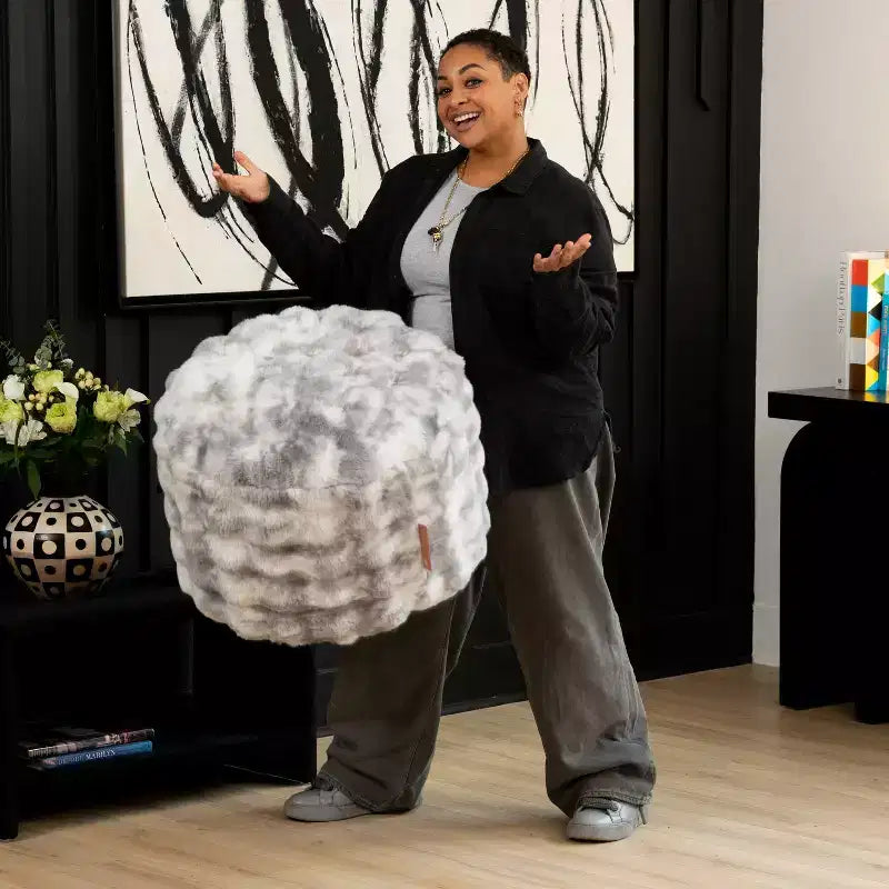 Round Ottoman Accent Pouf - Faux Fur