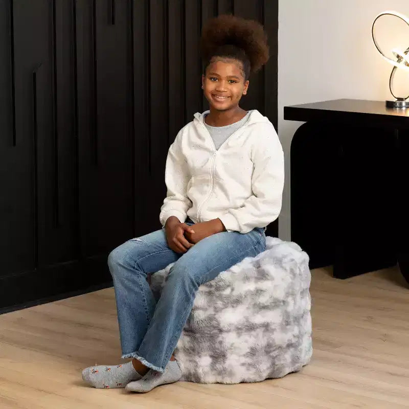 Round Ottoman Accent Pouf - Faux Fur