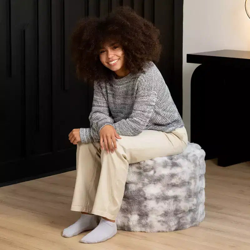 Round Ottoman Accent Pouf - Faux Fur