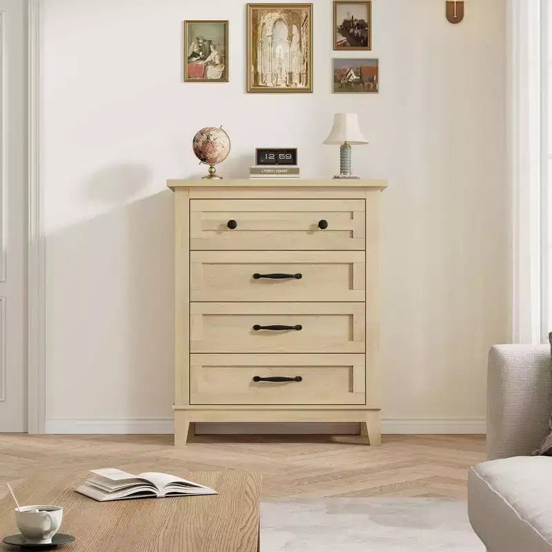 4-Drawer 34.8 Tall Vertical Wooden Dresser, Freestanding Large Storage Closet Chest of Drawers for Home Bedroom & Living Room
