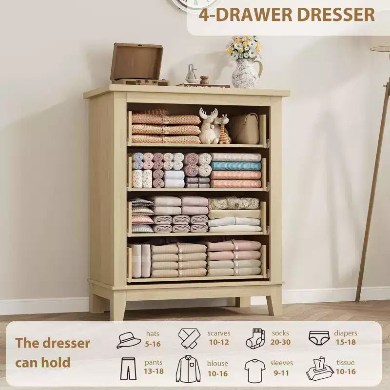4-Drawer 34.8 Tall Vertical Wooden Dresser, Freestanding Large Storage Closet Chest of Drawers for Home Bedroom & Living Room