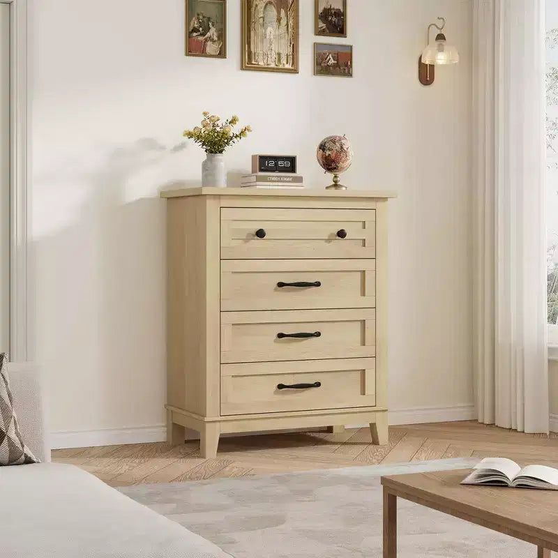 4-Drawer 34.8 Tall Vertical Wooden Dresser, Freestanding Large Storage Closet Chest of Drawers for Home Bedroom & Living Room