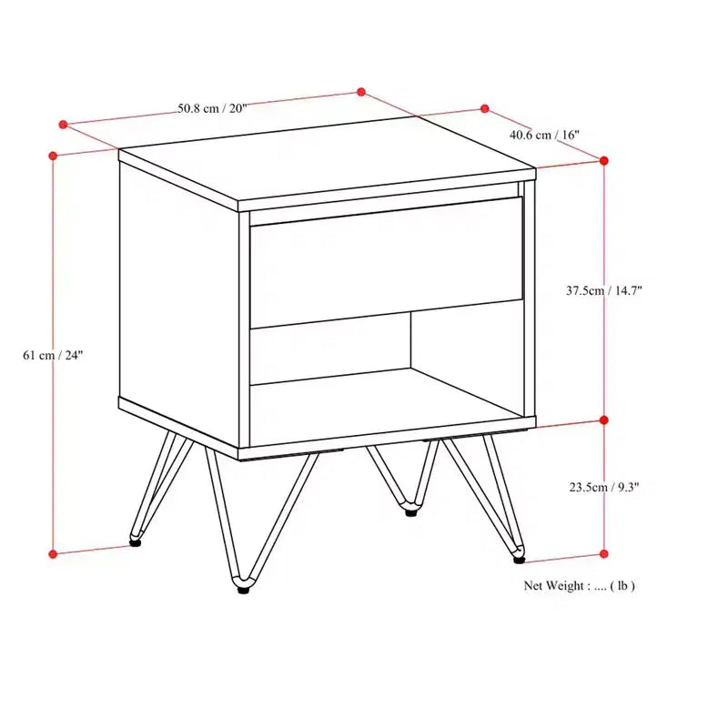 20 inch Wide Industrial Modern Nightstand in Walnut