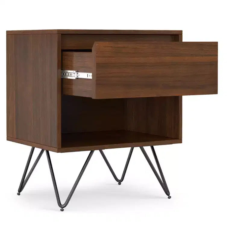 20 inch Wide Industrial Modern Nightstand in Walnut